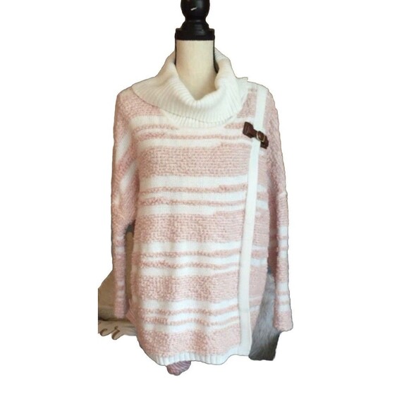 Calvin Klein Chunky Sweater Poncho Pink Ivory Size XL - Picture 1 of 6